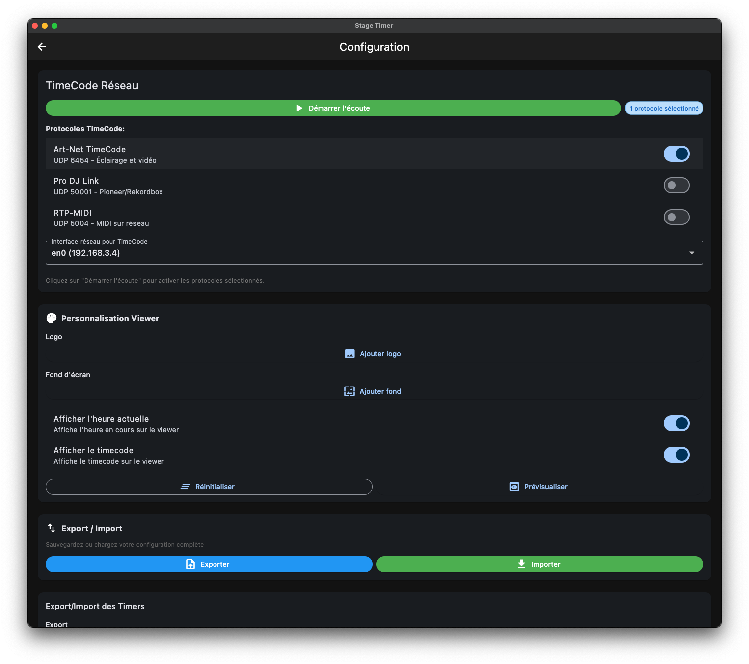 Configuration Stage Timer